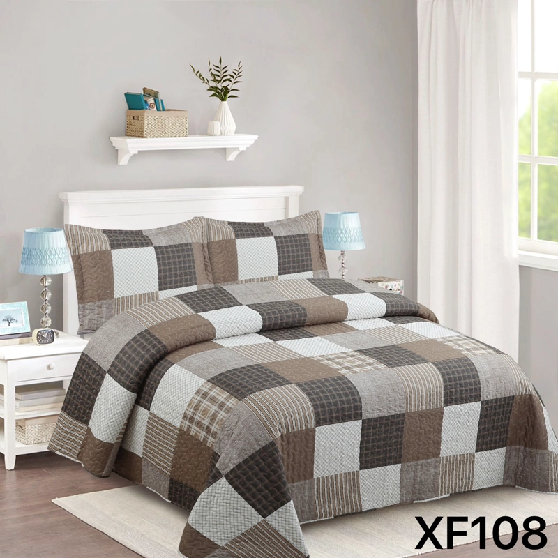 CUBRECAMA QUILT VERANO KING - CAFE  CUADRILLE XF108 - 1