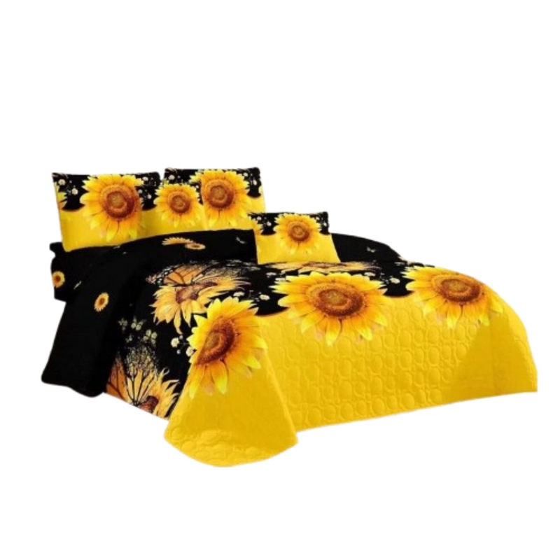CUBRECAMA QUILT VERANO KING - NEGRO GIRASOLES KFL157 - 1
