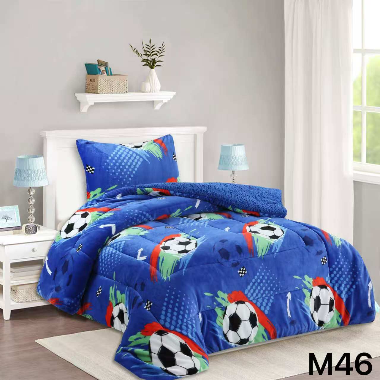 COBERTOR CHIPORRO INVIERNO 1.5 PLAZAS - AZUL BALONES DE FUTBOL M46 - 1