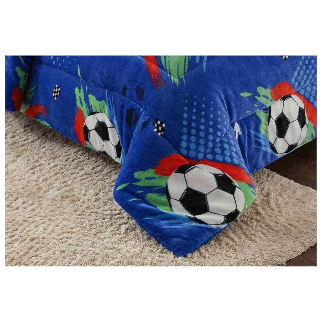 COBERTOR CHIPORRO INVIERNO 1.5 PLAZAS - AZUL BALONES DE FUTBOL M46 - 3