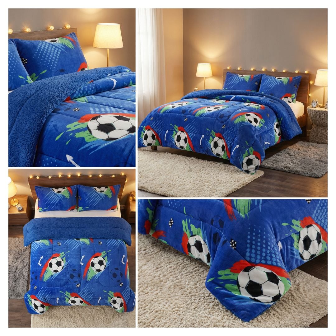 COBERTOR CHIPORRO INVIERNO 1.5 PLAZAS - AZUL BALONES DE FUTBOL M46 - 4