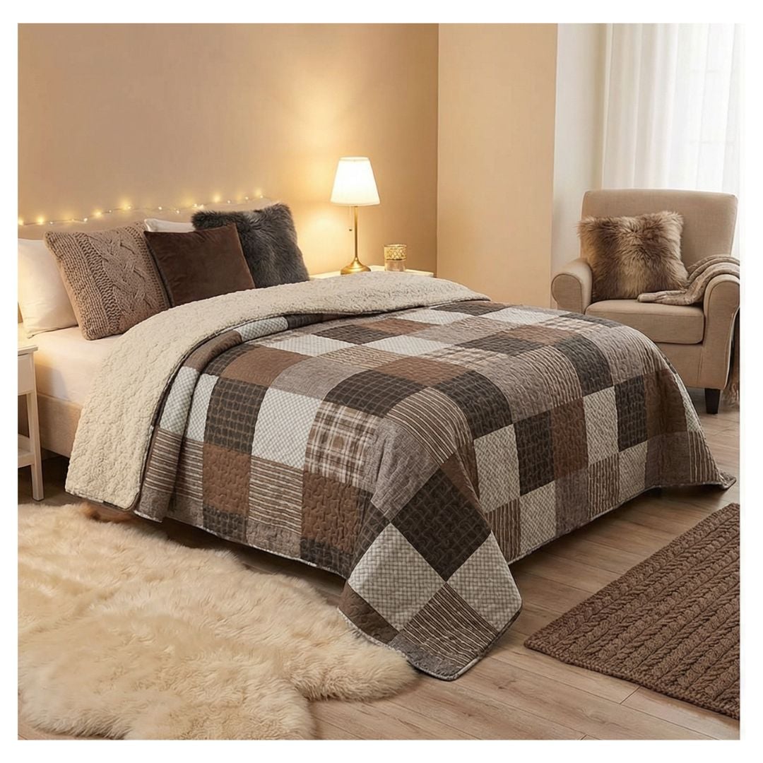 CUBRECAMA SHERPA 1.5 PLAZAS - CAFE  CUADRILLE M969 - 1