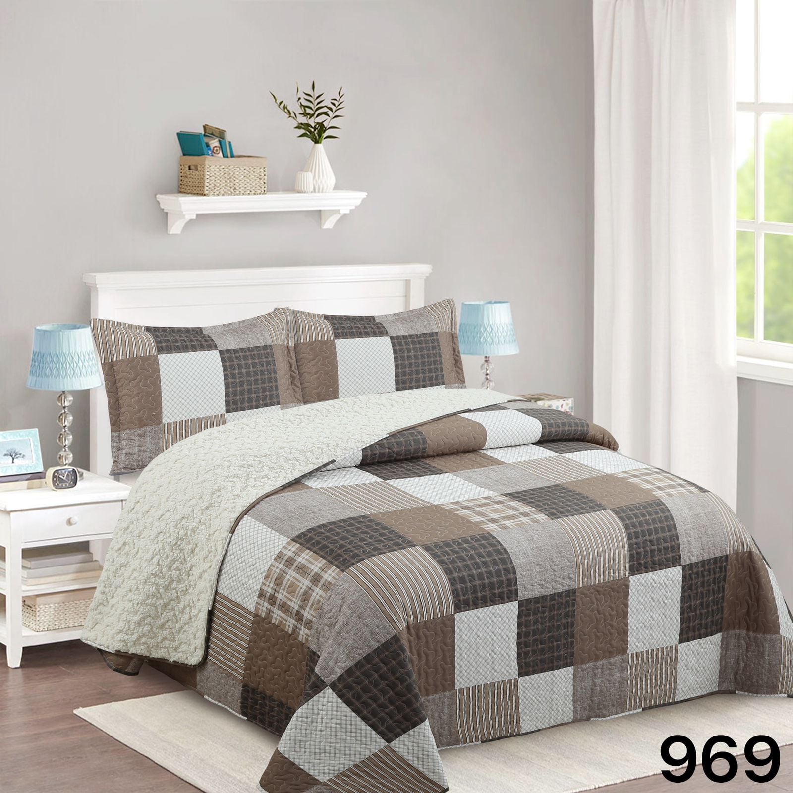 CUBRECAMA SHERPA 1.5 PLAZAS - CAFE  CUADRILLE M969 - 4