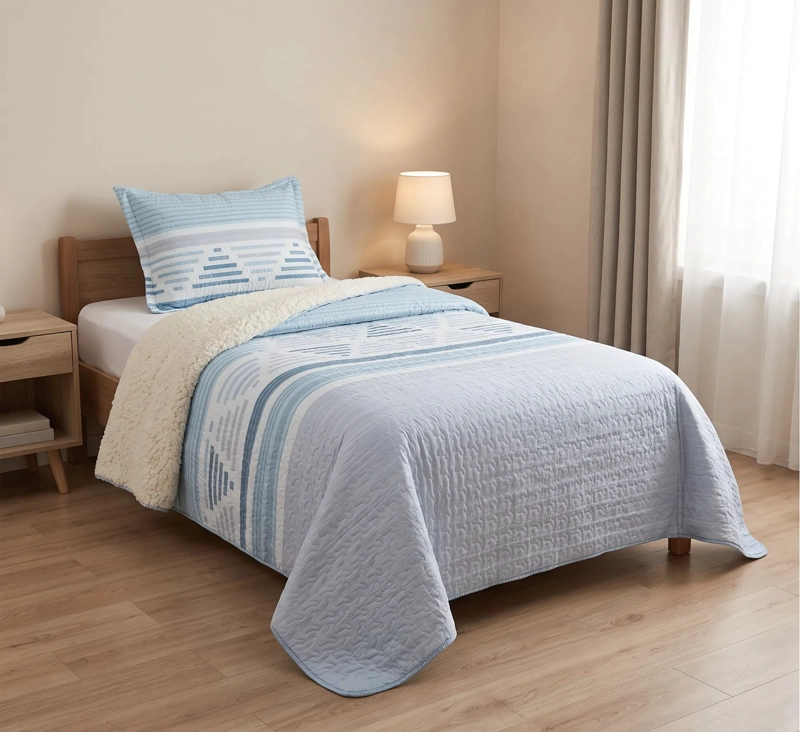 CUBRECAMA SHERPA 1.5 PLAZAS - RAYAS BERGEN CELESTE M968 - 5