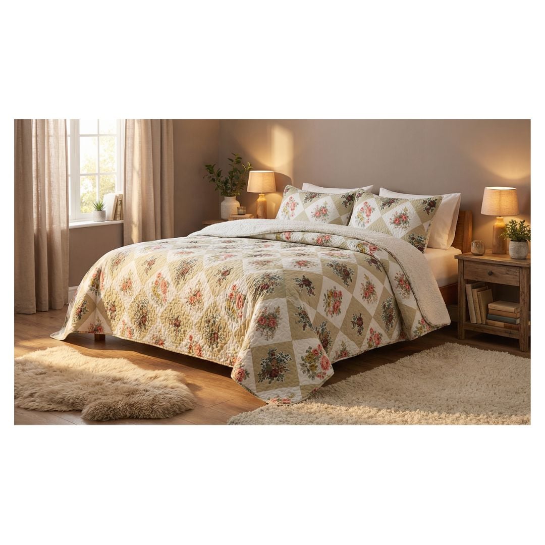 CUBRECAMA SHERPA KING - PATCHWORK ROSAS M938 - 1