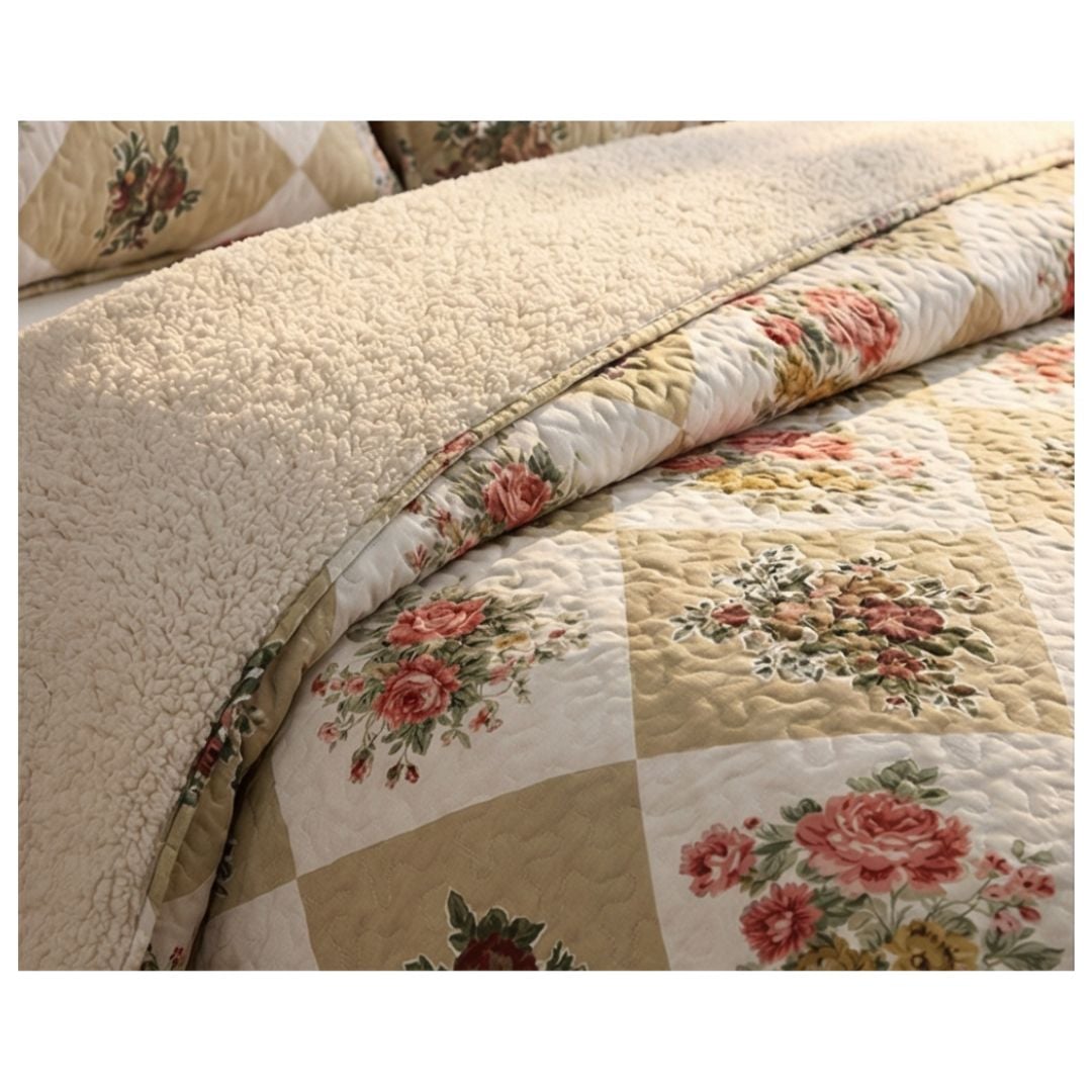 CUBRECAMA SHERPA KING - PATCHWORK ROSAS M938 - 2