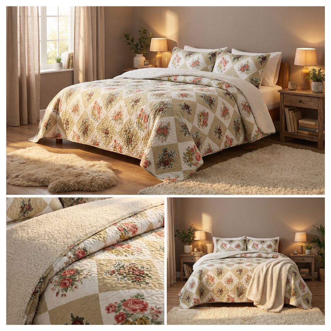 CUBRECAMA SHERPA KING - PATCHWORK ROSAS M938 - 3