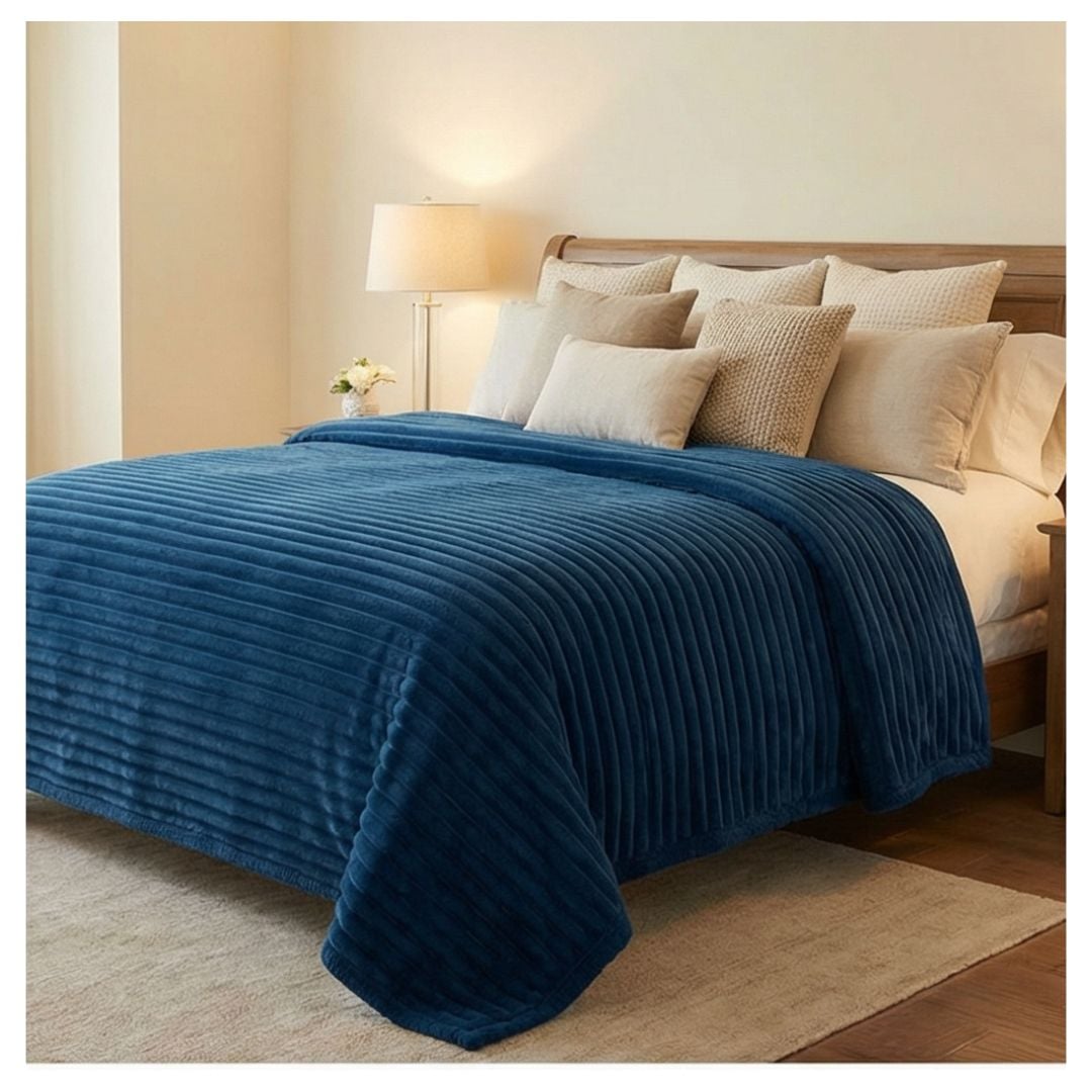FRAZADA SHERPA RAYAS 2 PLAZAS 200X230 - AZUL MARINO - 2
