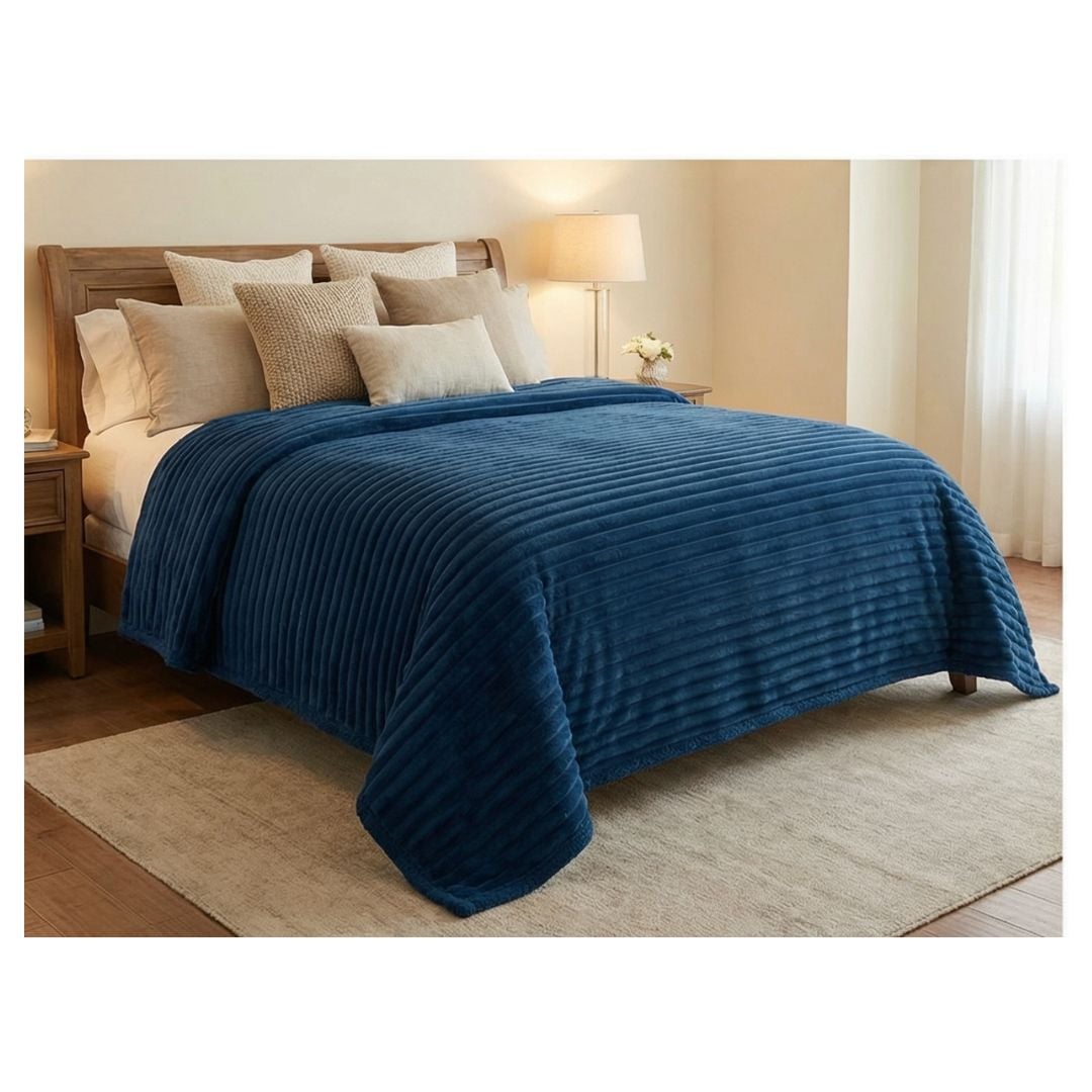 FRAZADA SHERPA RAYAS 2 PLAZAS 200X230 - AZUL MARINO - 3