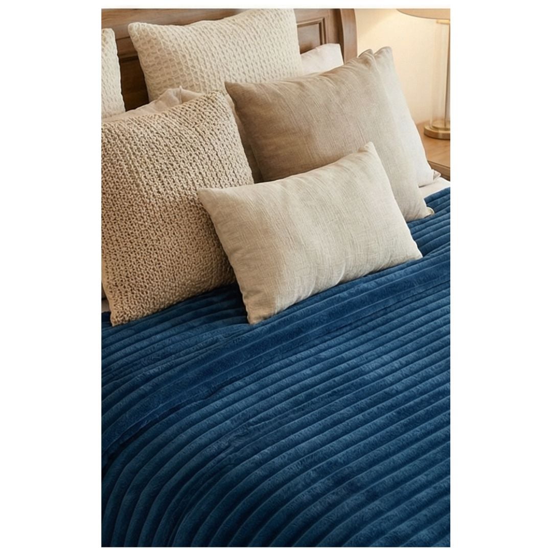 FRAZADA SHERPA RAYAS 2 PLAZAS 200X230 - AZUL MARINO - 4