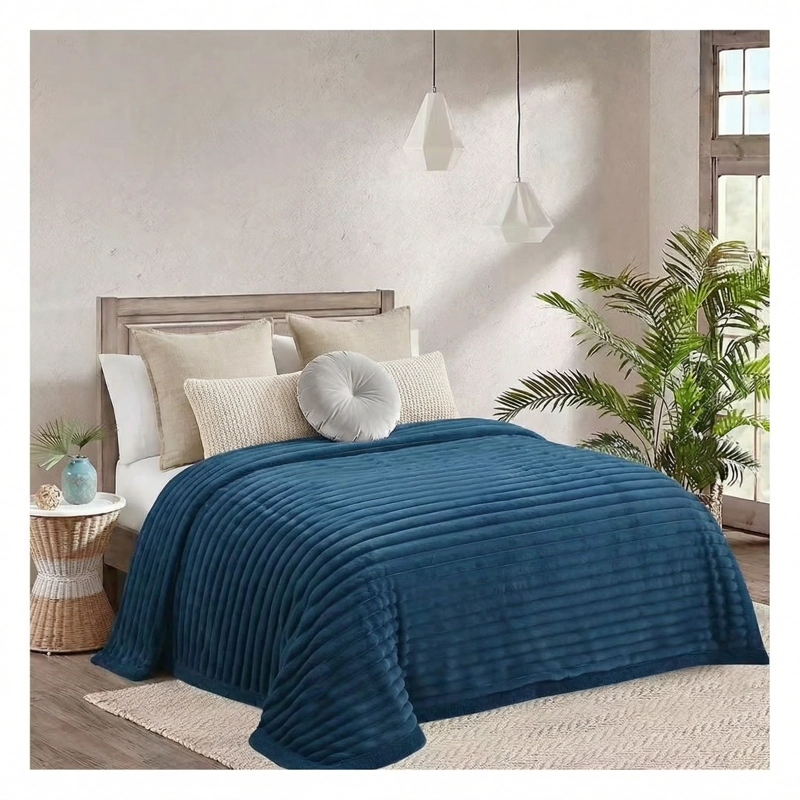FRAZADA SHERPA RAYAS 2 PLAZAS 200X230 - AZUL MARINO - 5