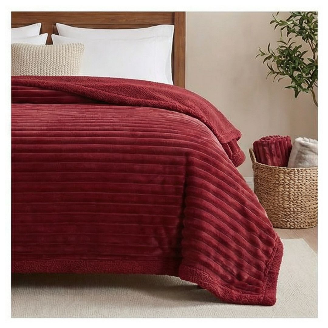 FRAZADA SHERPA RAYAS 2 PLAZAS 200X230 - BURDEO - 1