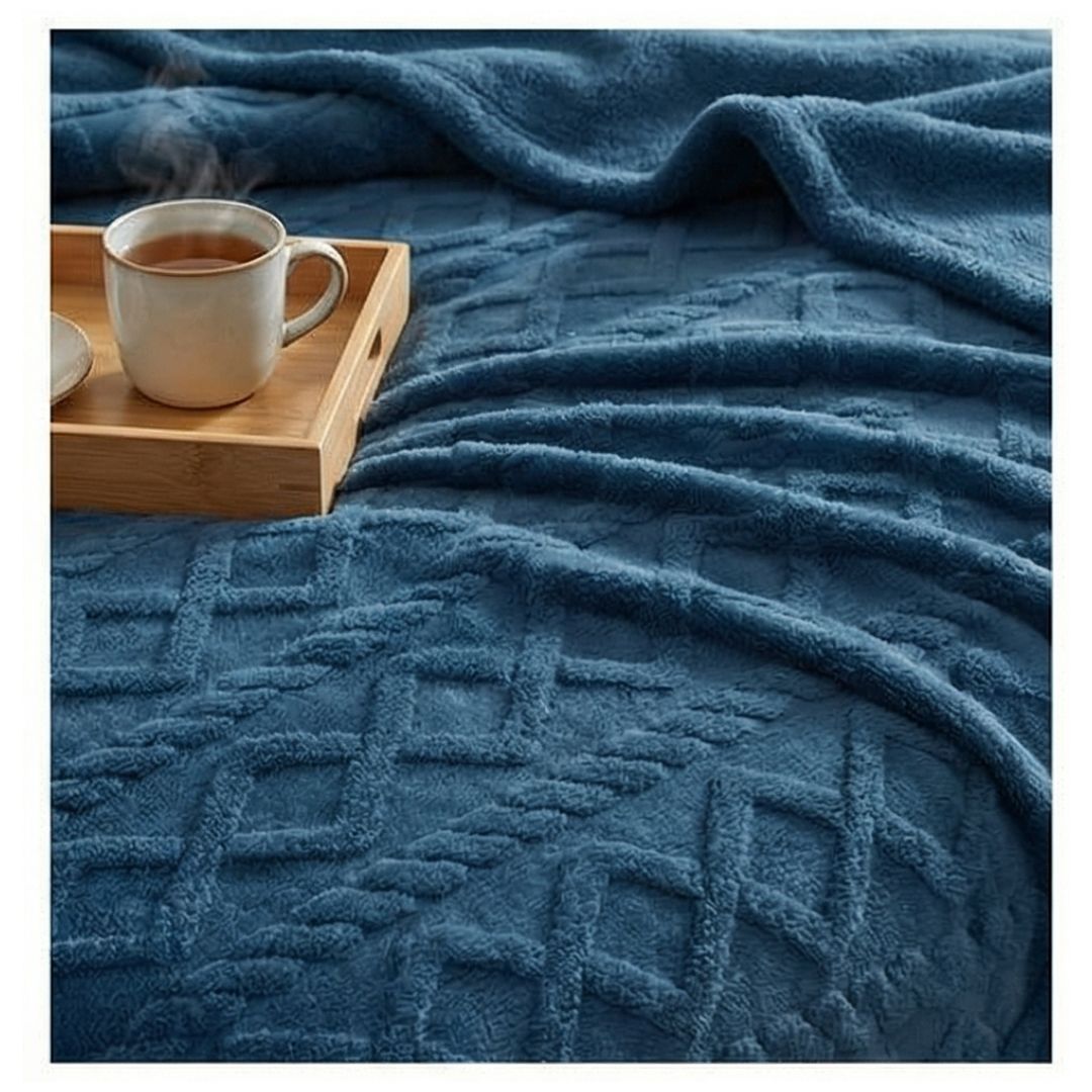 FRAZADA SHERPA TEXTURIZADA 2 PLAZAS 200X230 CM - AZUL MARINO - 2