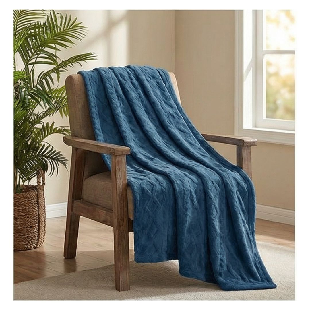 FRAZADA SHERPA TEXTURIZADA 2 PLAZAS 200X230 CM - AZUL MARINO - 3