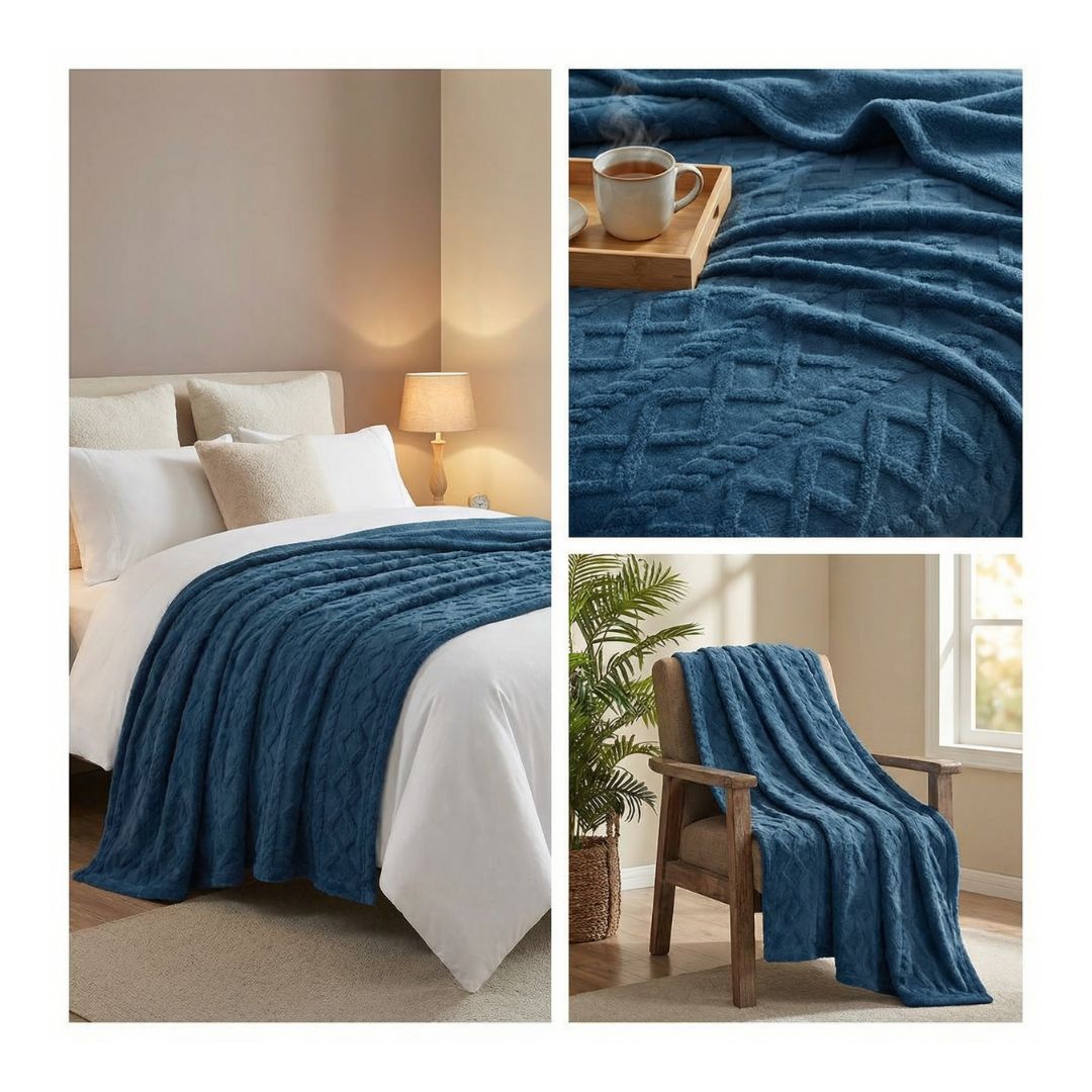 FRAZADA SHERPA TEXTURIZADA 2 PLAZAS 200X230 CM - AZUL MARINO - 4