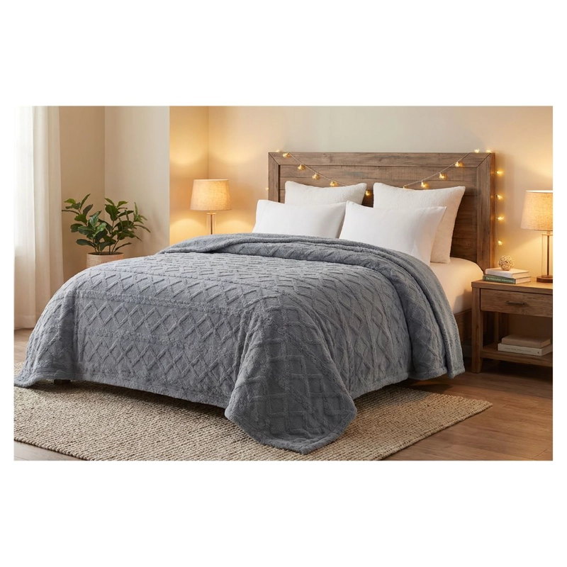 FRAZADA SHERPA TEXTURIZADA 2 PLAZAS 200X230 CM - GRIS - 1