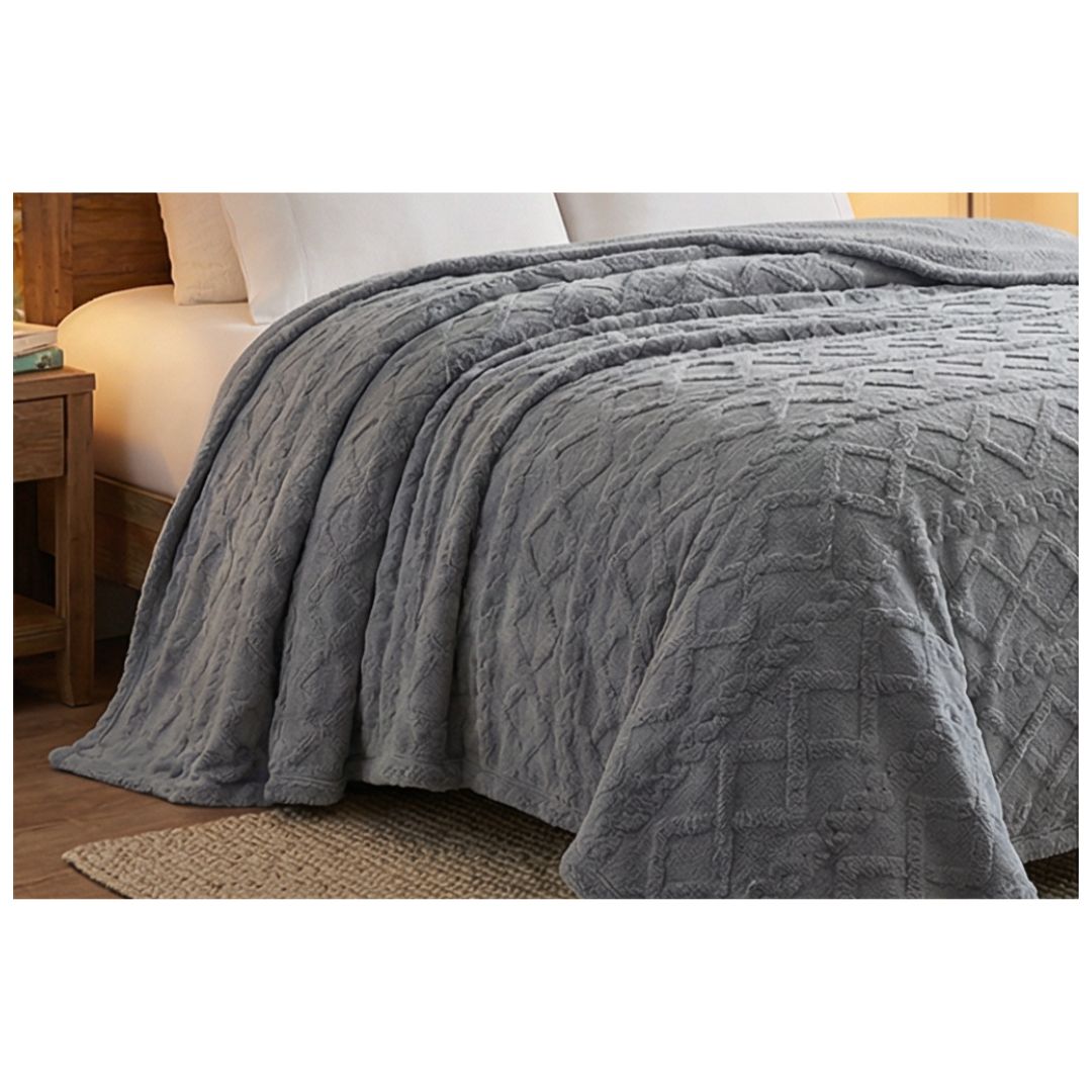 FRAZADA SHERPA TEXTURIZADA 2 PLAZAS 200X230 CM - GRIS - 3