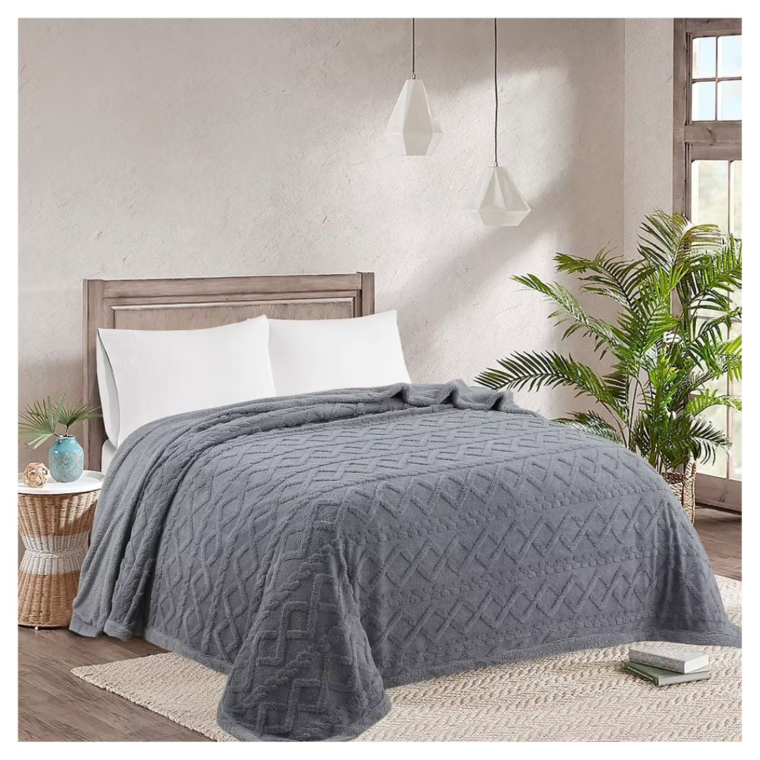 FRAZADA SHERPA TEXTURIZADA 2 PLAZAS 200X230 CM - GRIS - 4