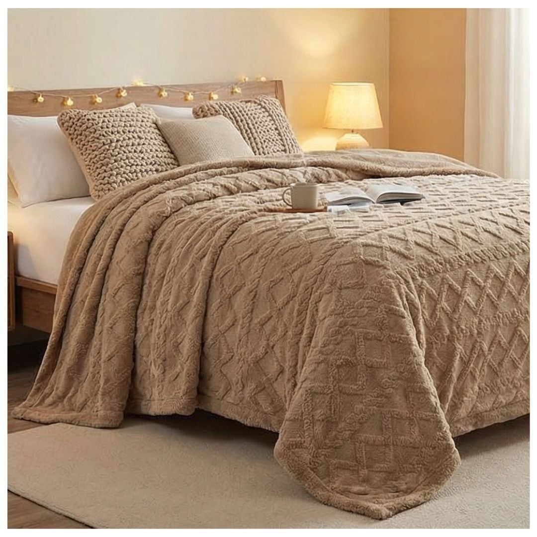 FRAZADA SHERPA TEXTURIZADA 2 PLAZAS 200X230 CM - CAFE - 1