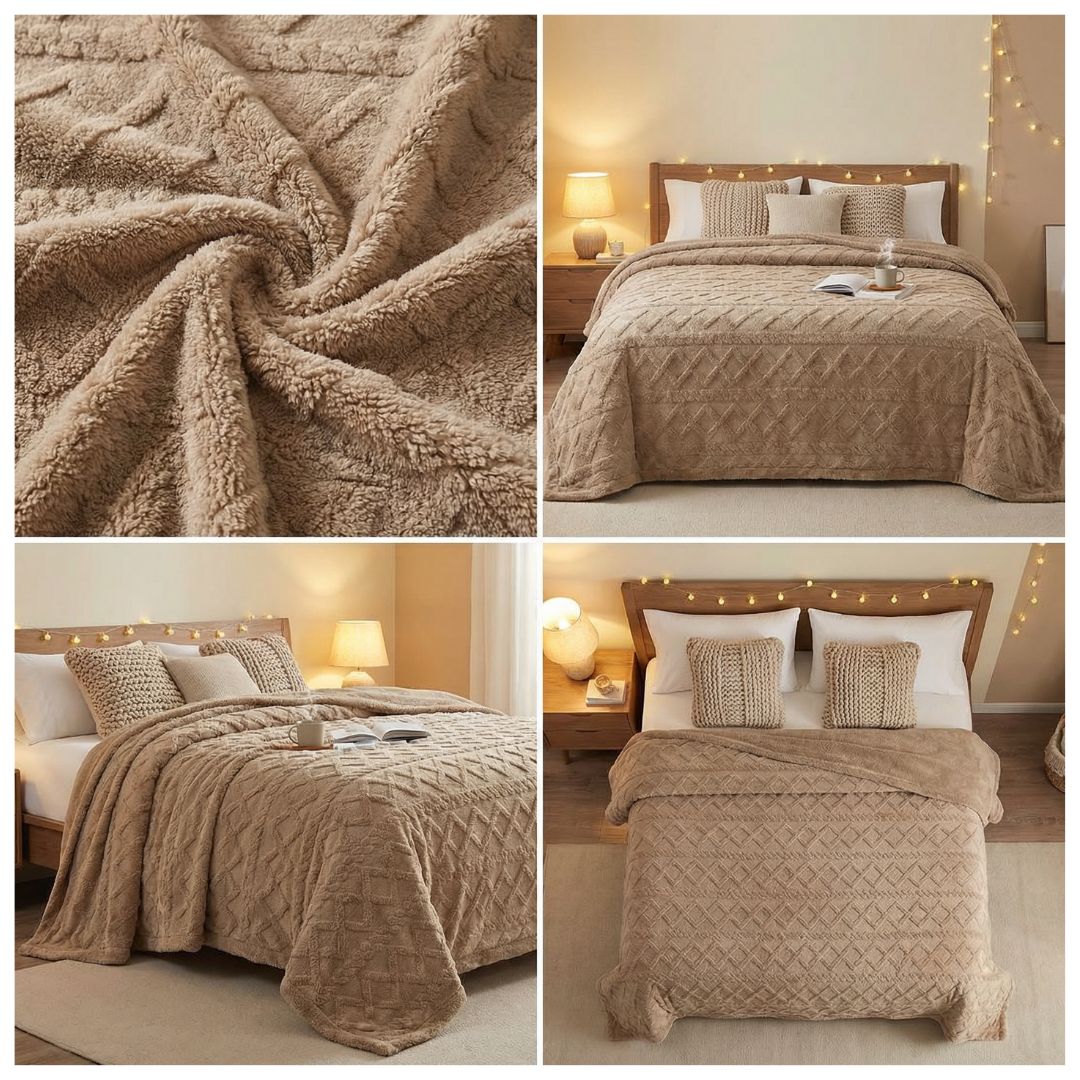 FRAZADA SHERPA TEXTURIZADA 2 PLAZAS 200X230 CM - CAFE - 4