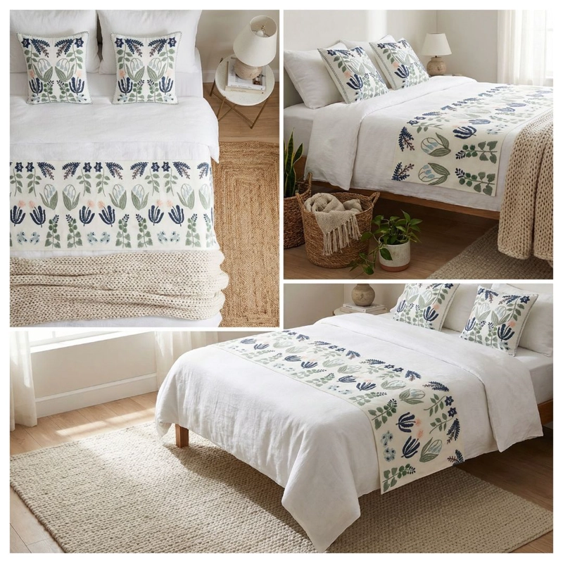 SET DE PIECERA BORDADA FLORAL 2 PLAZAS/KING - BOTANICA ESCANDINAVA - 4