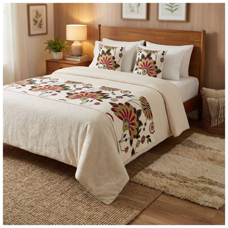 SET DE PIECERA BORDADA FLORAL 2 PLAZAS/KING - GRAN BORGOÑA - 1