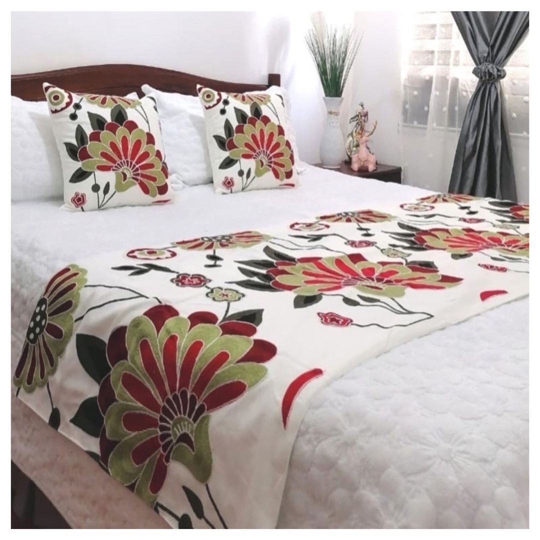 SET DE PIECERA BORDADA FLORAL 2 PLAZAS/KING - GRAN BORGOÑA - 2