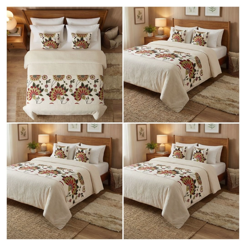 SET DE PIECERA BORDADA FLORAL 2 PLAZAS/KING - GRAN BORGOÑA - 4