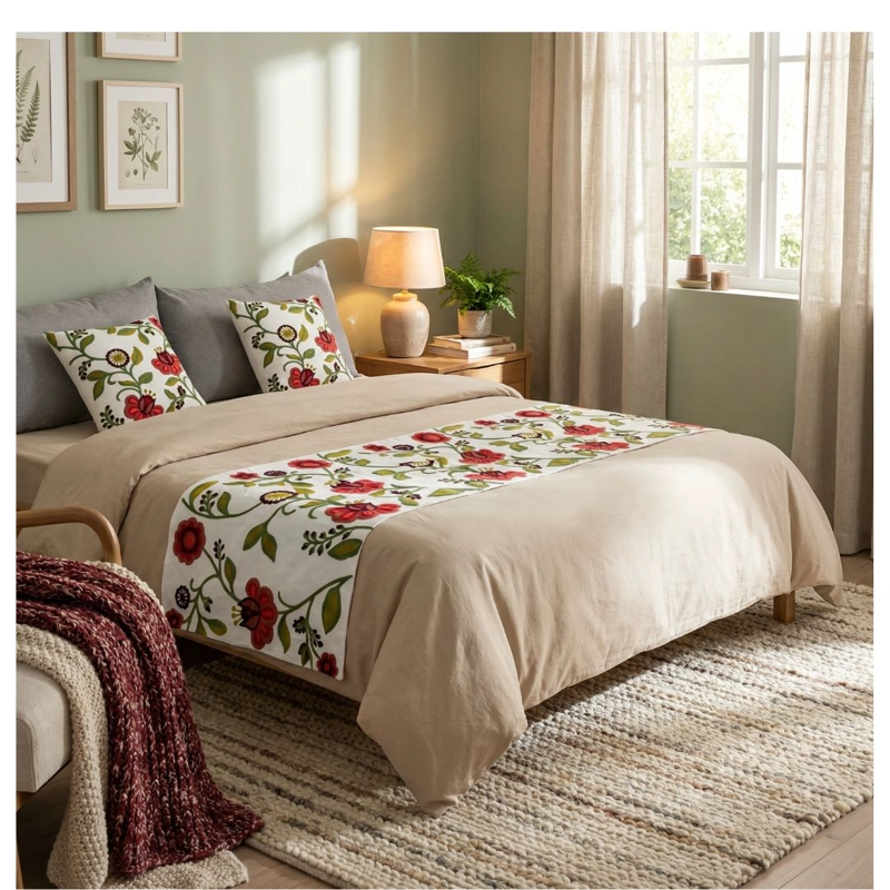 SET DE PIECERA BORDADA FLORAL 2 PLAZAS/KING - BOTANICA ESCARLATA - 1