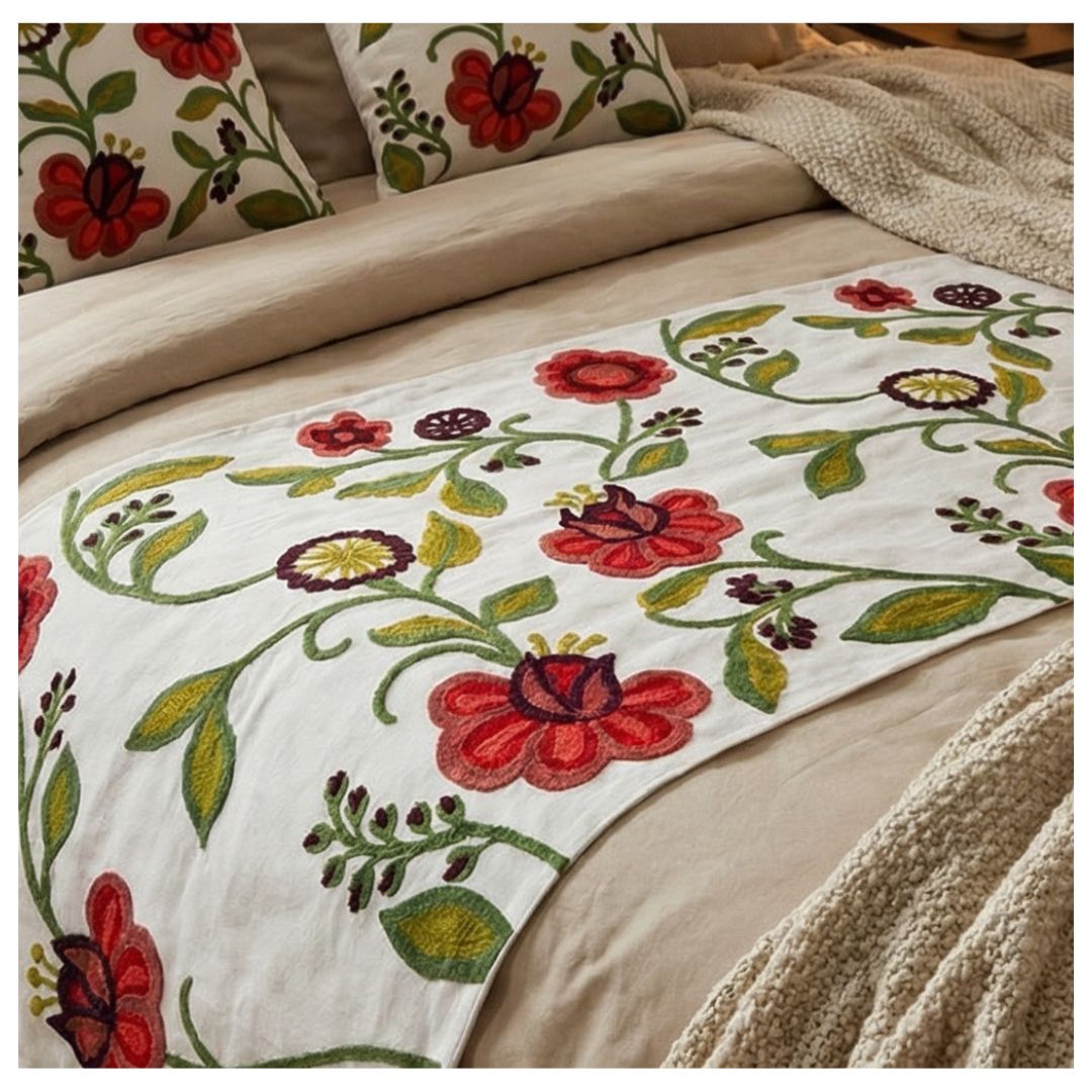 SET DE PIECERA BORDADA FLORAL 2 PLAZAS/KING - BOTANICA ESCARLATA - 2