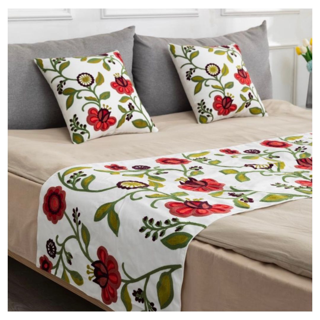 SET DE PIECERA BORDADA FLORAL 2 PLAZAS/KING - BOTANICA ESCARLATA - 3