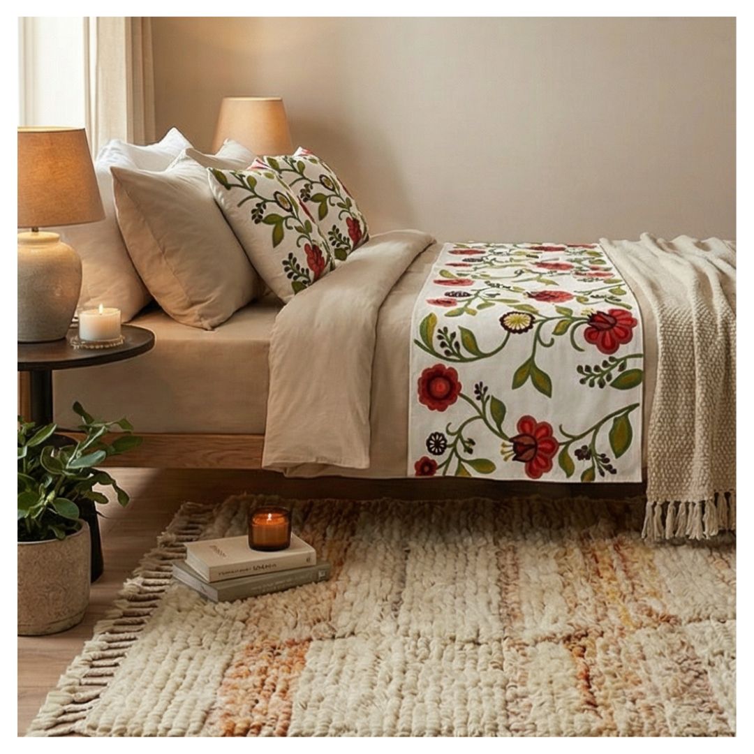 SET DE PIECERA BORDADA FLORAL 2 PLAZAS/KING - BOTANICA ESCARLATA - 4