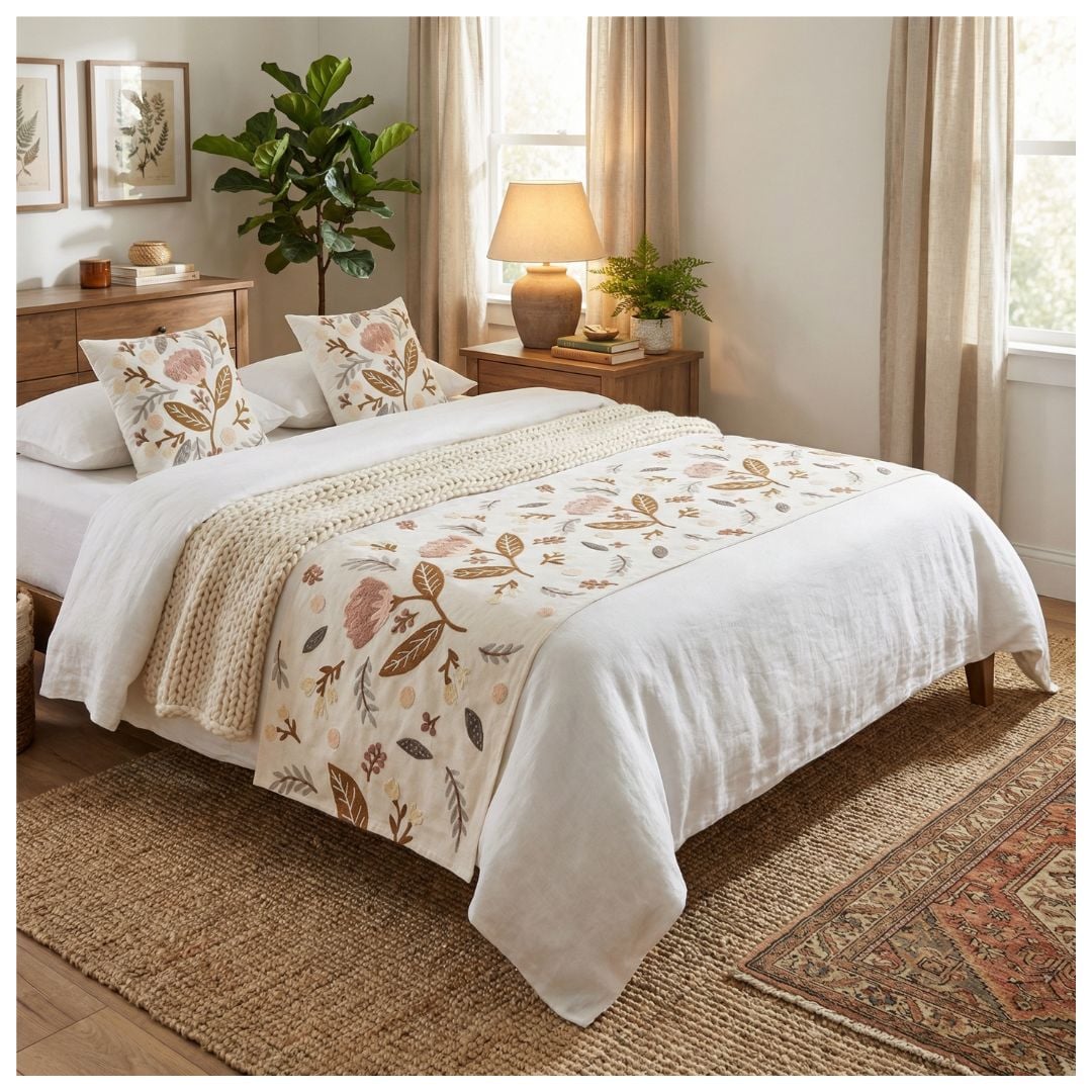SET DE PIECERA BORDADA FLORAL 2 PLAZAS/KING - JARDIN SERENO - 1