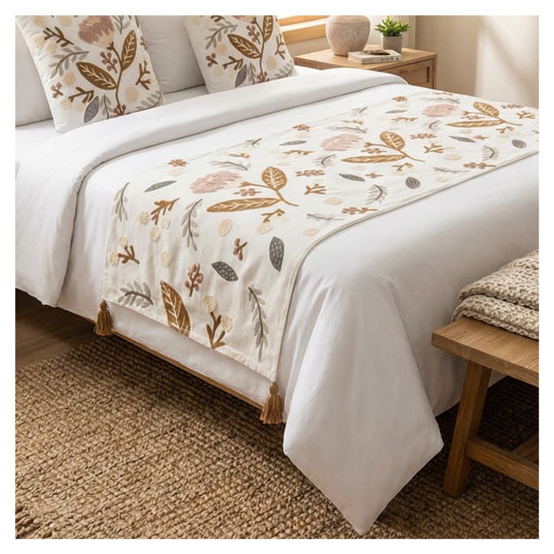 SET DE PIECERA BORDADA FLORAL 2 PLAZAS/KING - JARDIN SERENO - 2