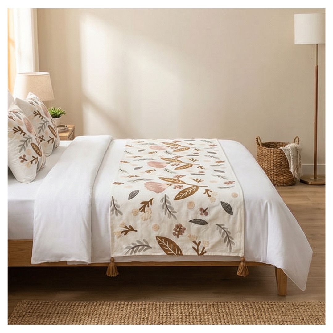 SET DE PIECERA BORDADA FLORAL 2 PLAZAS/KING - JARDIN SERENO - 4