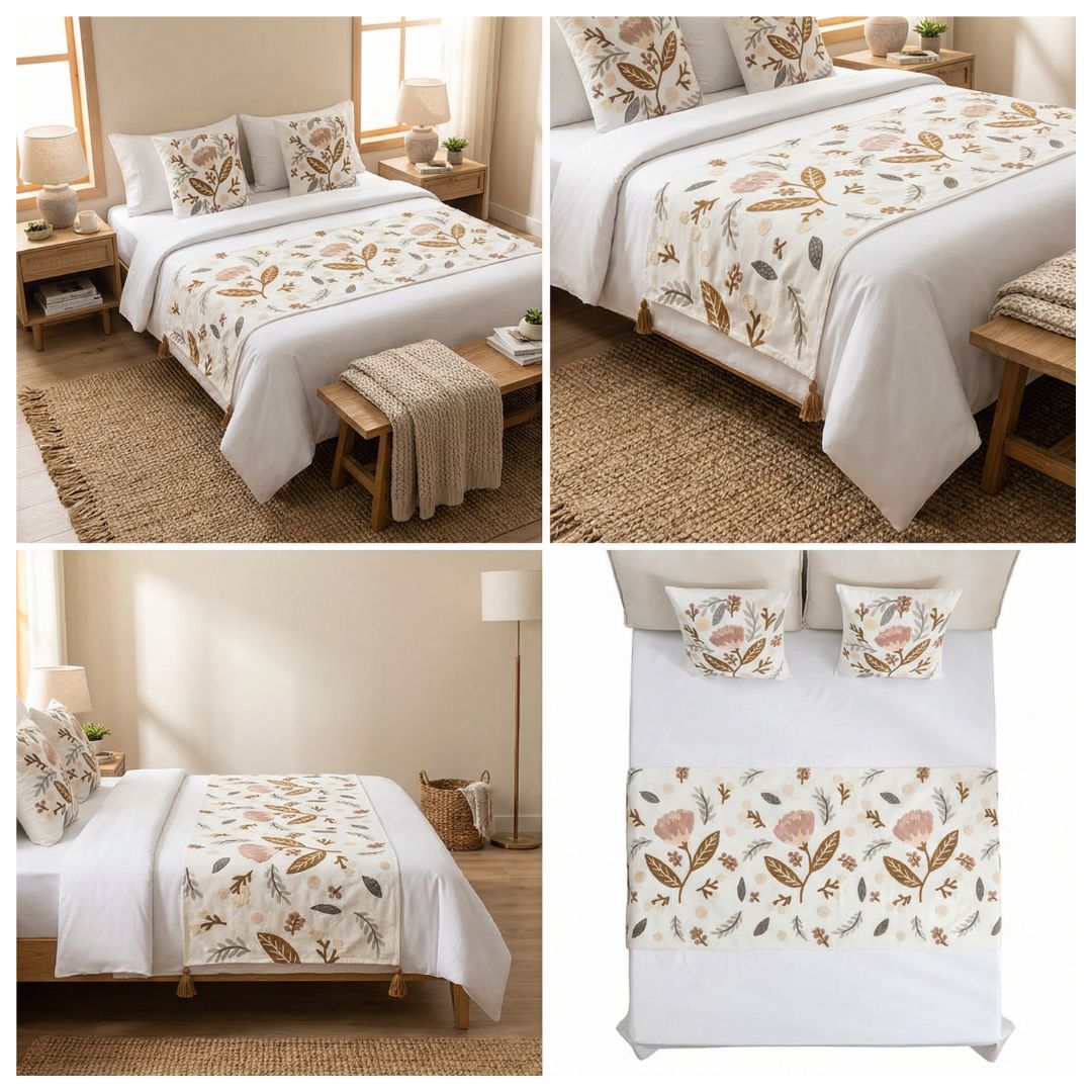 SET DE PIECERA BORDADA FLORAL 2 PLAZAS/KING - JARDIN SERENO - 5
