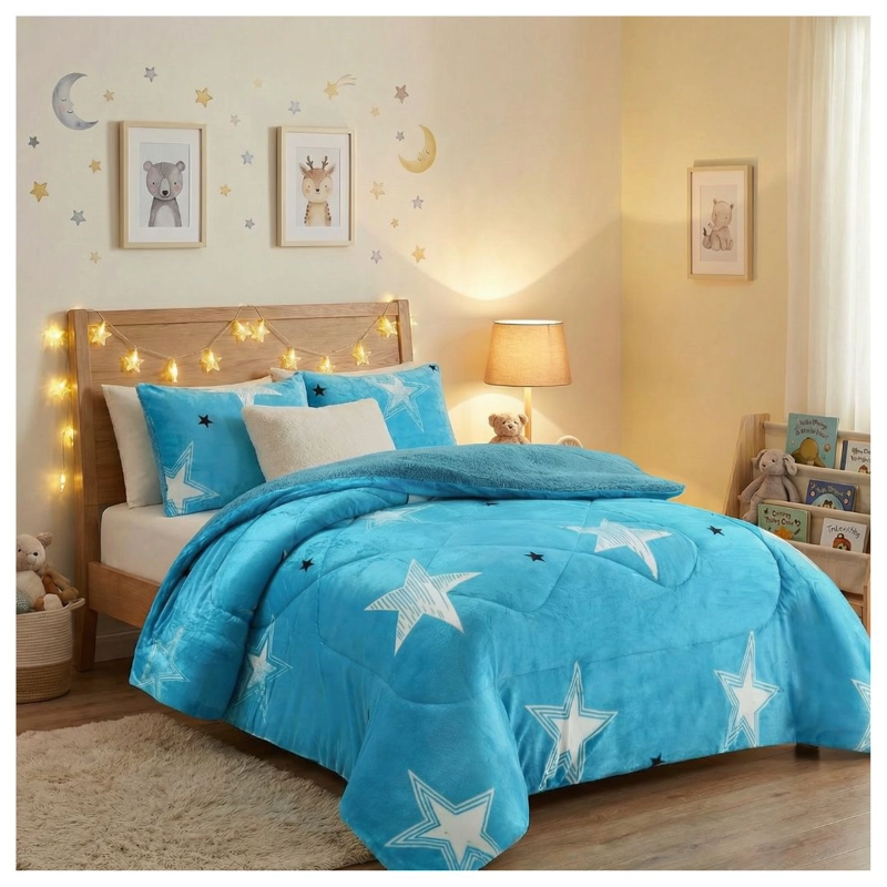 COBERTOR CHIPORRO INVIERNO 1.5 PLAZAS - CELESTE ESTRELLAS 181 - 1