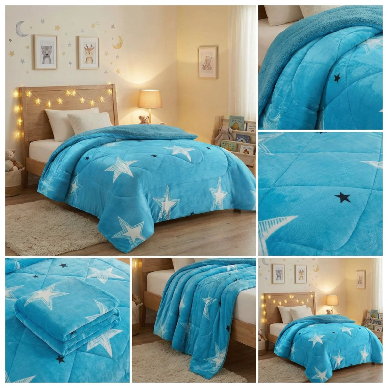 COBERTOR CHIPORRO INVIERNO 1.5 PLAZAS - CELESTE ESTRELLAS 181 - 4
