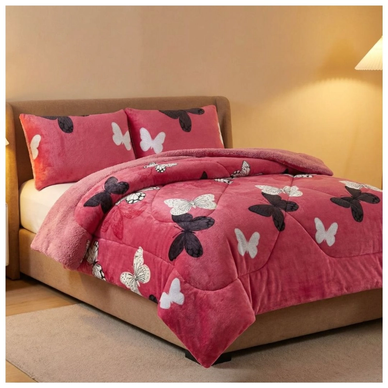 COBERTOR CHIPORRO INVIERNO 1.5 PLAZAS - FUCSIA MARIPOSAS TFYH55 - 1