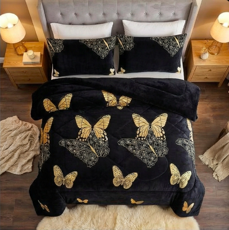 COBERTOR CHIPORRO INVIERNO 2 PLAZAS - NEGRO MARIPOSAS 247 - 4