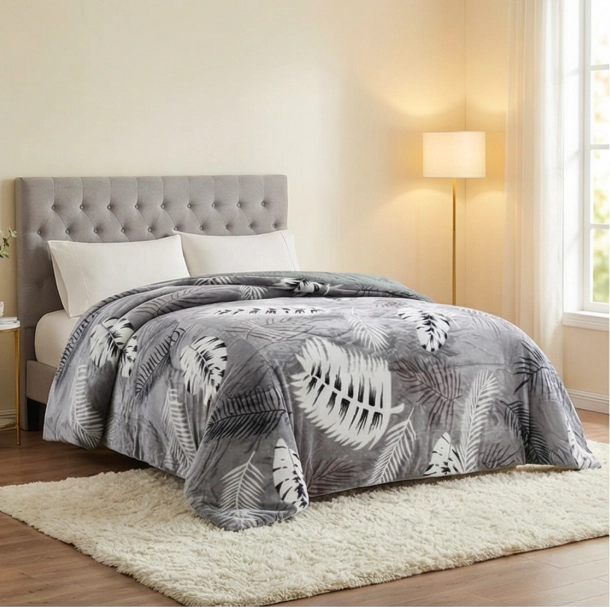 COBERTOR CHIPORRO CAMA 2 PLAZAS -GRIS RAMAS M179 - 1