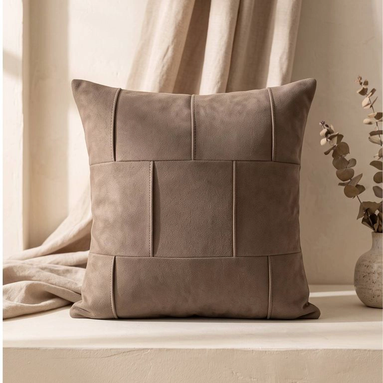 SET 2 FUNDAS DE COJIN GENERICO MOSTAZA CUERO TEJIDO 45X45 CM COLECCION TOSCANA SIENA - 1
