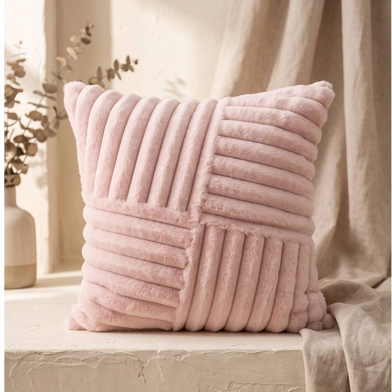 SET 2 FUNDAS DE COJIN GENERICO CELESTE PELUCHE SUAVE RAYAS 45X45 CM COLECCION ALASKA FAIRBANKS - 1