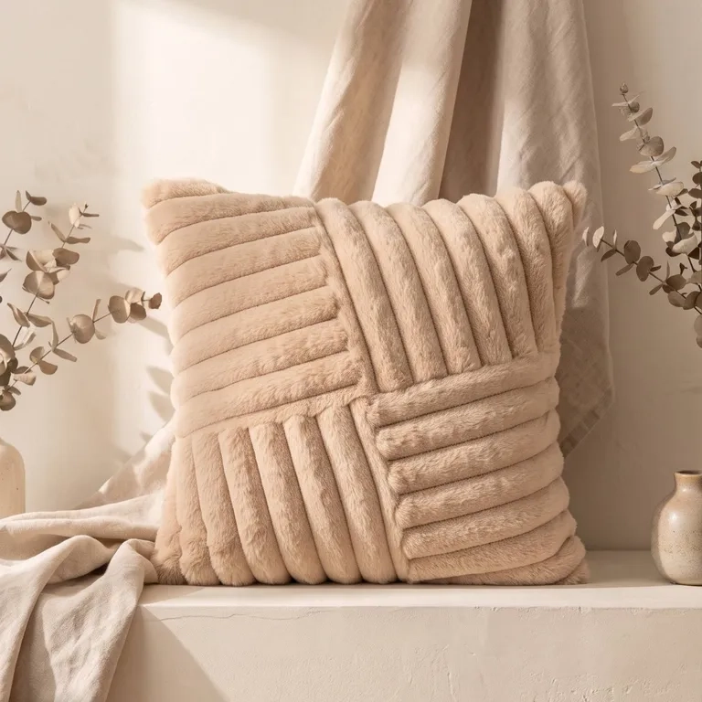 SET 2 FUNDAS DE COJIN GENERICO CELESTE PELUCHE SUAVE RAYAS 45X45 CM COLECCION ALASKA FAIRBANKS - 1