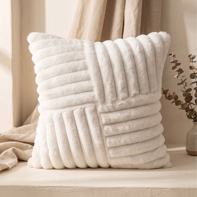 SET 2 FUNDAS DE COJIN GENERICO CELESTE PELUCHE SUAVE RAYAS 45X45 CM COLECCION ALASKA FAIRBANKS - 1