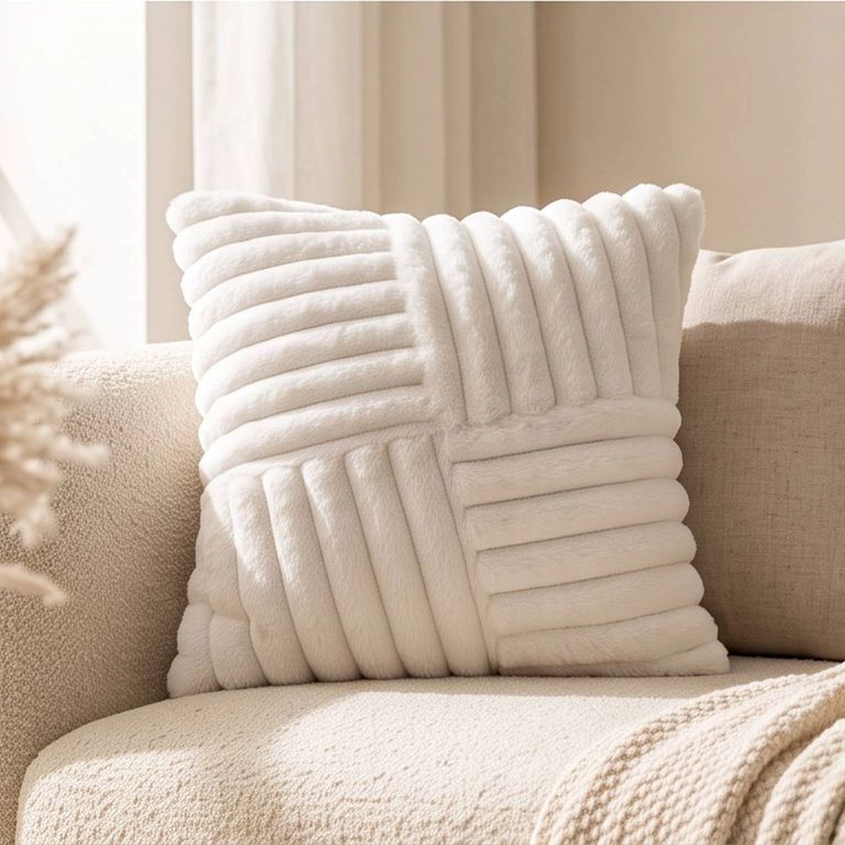 SET 2 FUNDAS DE COJIN GENERICO CELESTE PELUCHE SUAVE RAYAS 45X45 CM COLECCION ALASKA FAIRBANKS - 2