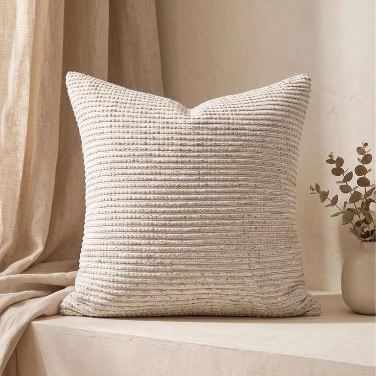 SET 2 FUNDAS DE COJIN GENERICO GRIS TEJIDO WAFFLE NATURAL 45X45 CM COLECCION PORTLAND PIEDRA - 1