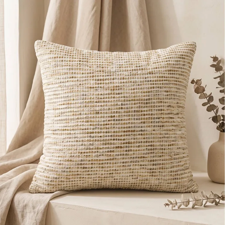 SET 2 FUNDAS DE COJIN GENERICO GRIS TEJIDO WAFFLE NATURAL 45X45 CM COLECCION PORTLAND PIEDRA - 1