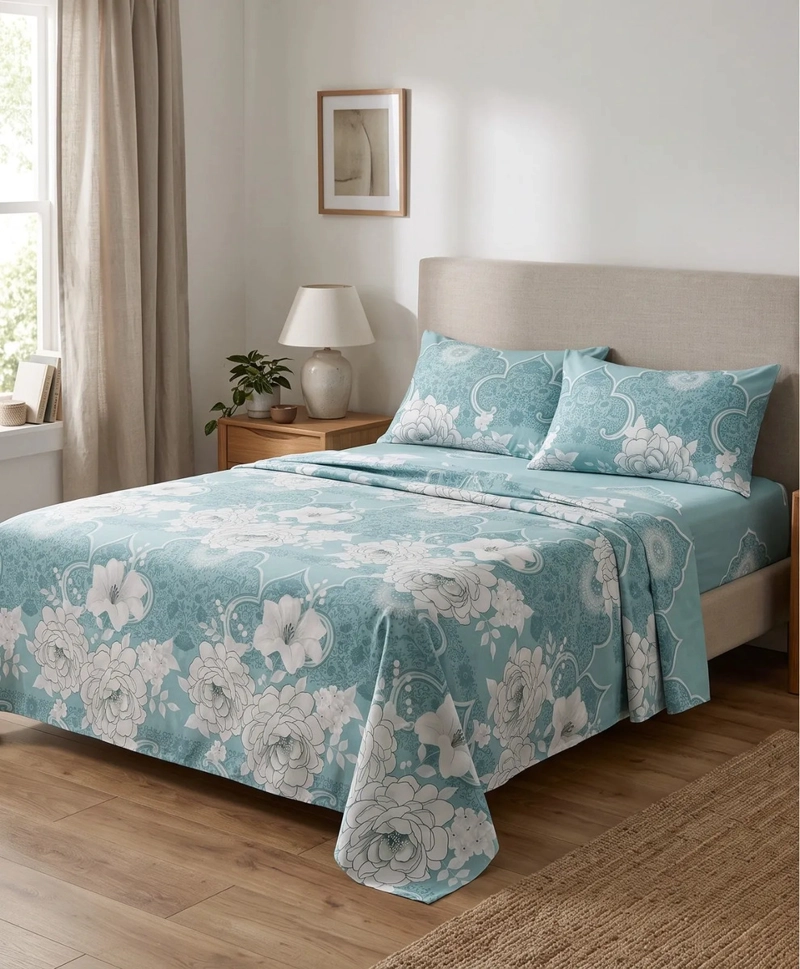 JUEGO DE SABANAS 2 PLAZAS 144 HILOS ESTAMPADOS - ARIZONA ROSA FLORAL 11 - 1