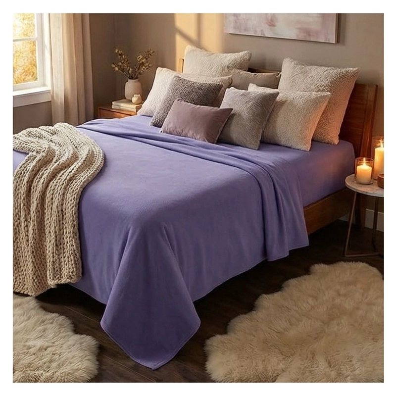 JUEGO DE SABANAS UNICOLOR POLAR 1.5 PLAZAS - MORADO - 2